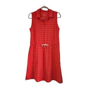 T by Talbots Women MEDIUM Sleeveless V-Neck Collar Dress Stretchy Pink Pockets